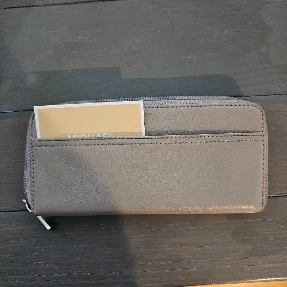 Michael Kors Women's Gray Pebbled Leather Zip Around Wallet